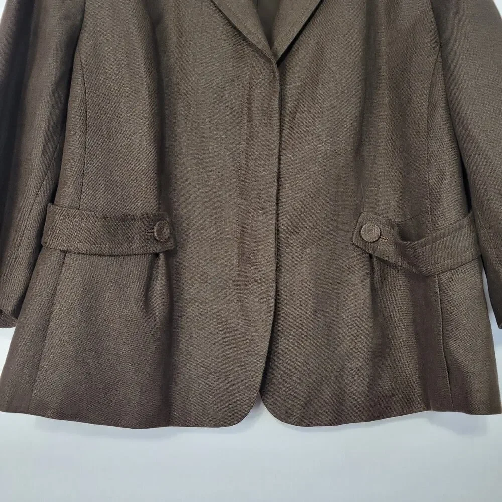 Talbots Pure Irish Linen Blazer size 18W Brown Office Career Wear Minimalist New